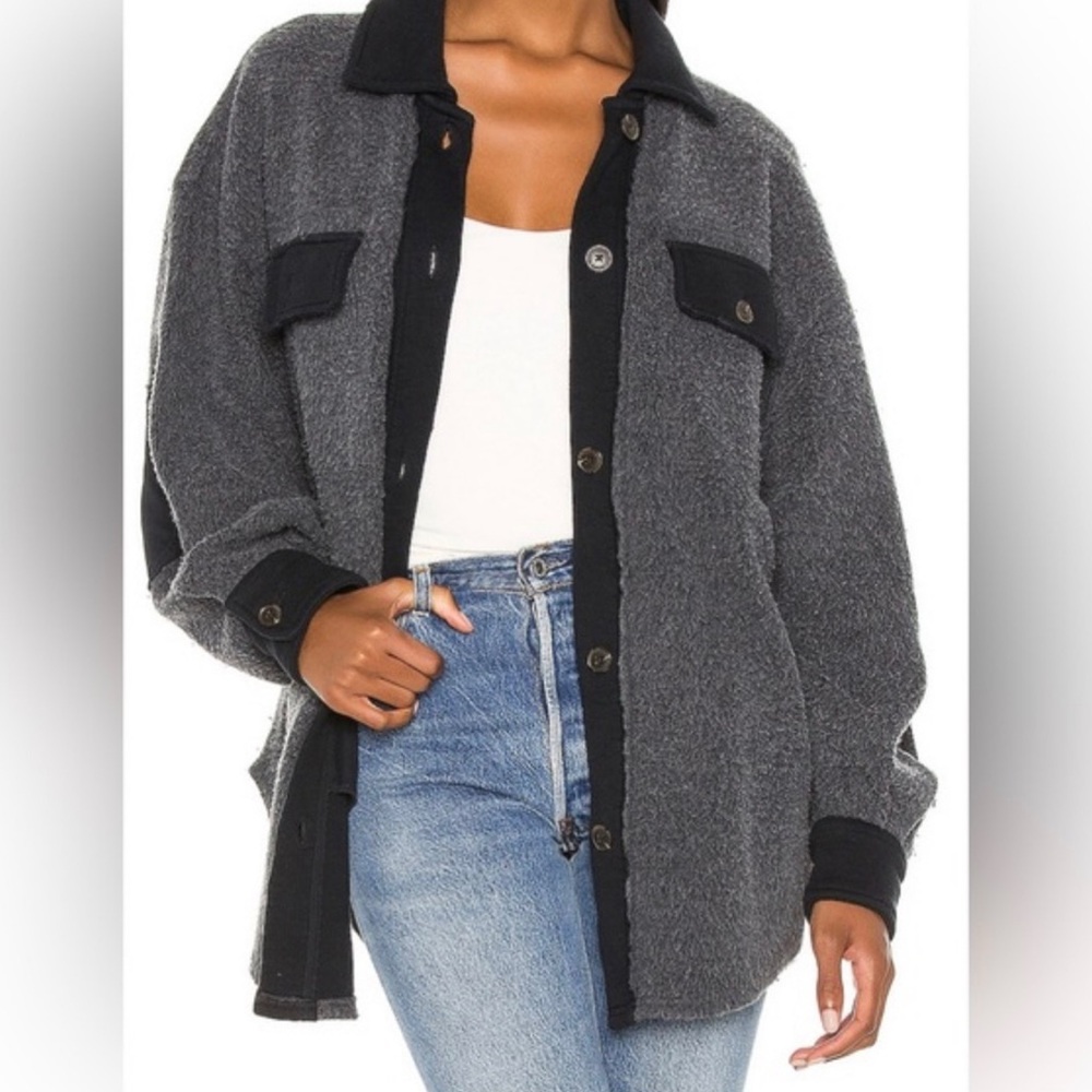 Free People Ruby Jacket Shacket Washed Black Oversized Medium - Picture 2 of 12
